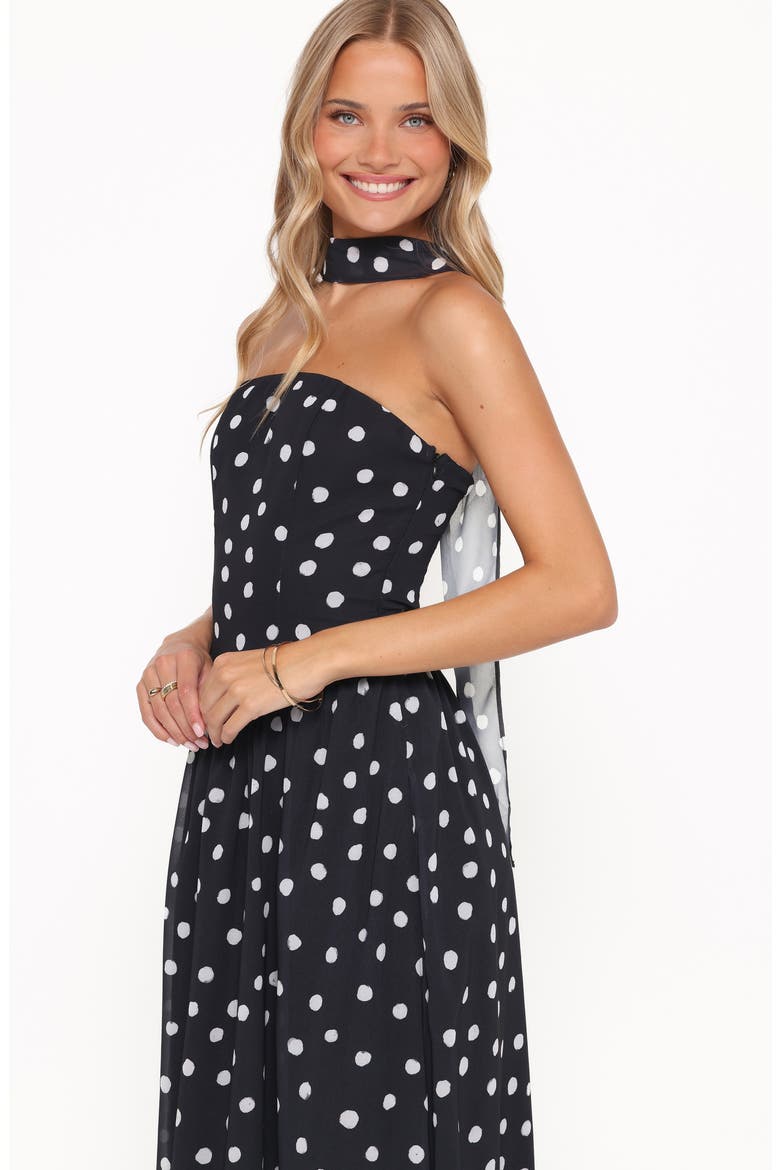 Boston Dot Strapless Maxi Dress with Scarf, Alternate, color, BLACK POLKA DOT
