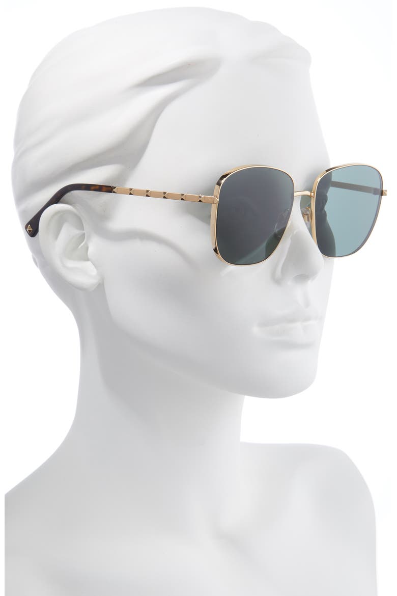57mm Square Sunglasses, Alternate, color, GOLD/ GREEN