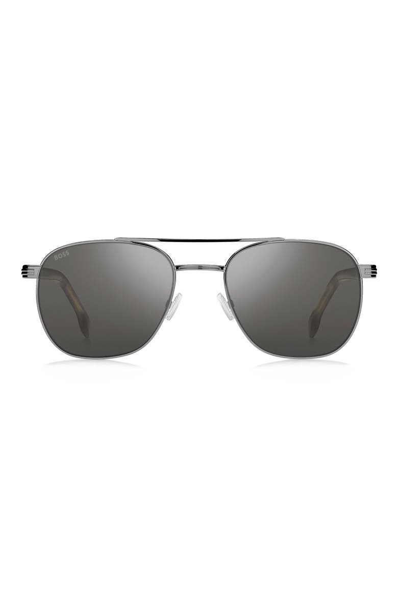 56mm Rectangular Aviator Sunglasses, Main, color, RUTHENIUM GREEN HORN
