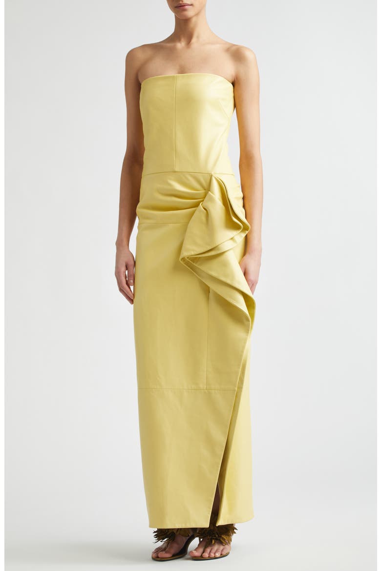Alonna Strapless Leather Gown, Alternate, color, PALE YELLOW