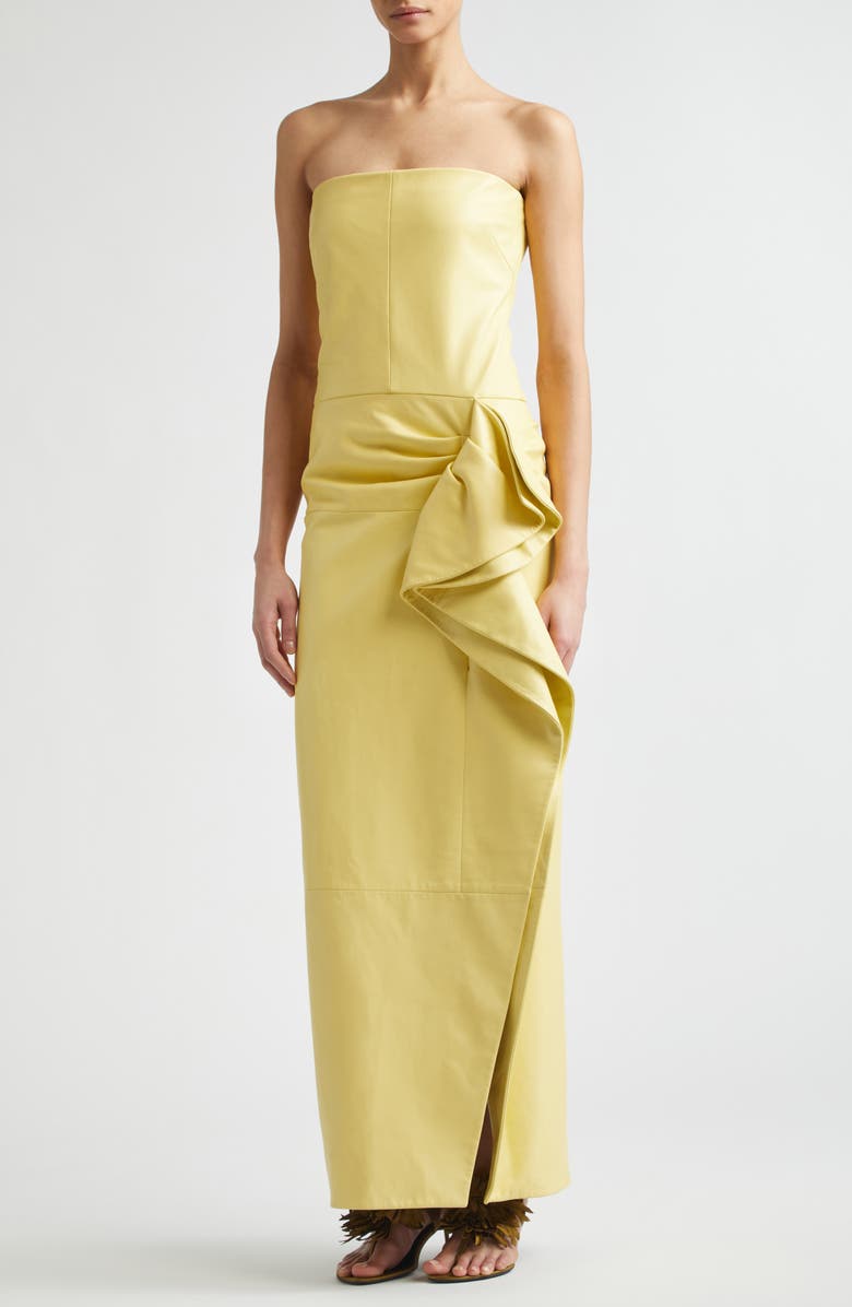 Proenza Schouler Alonna Strapless Leather Gown, Alternate, color, Pale Yellow