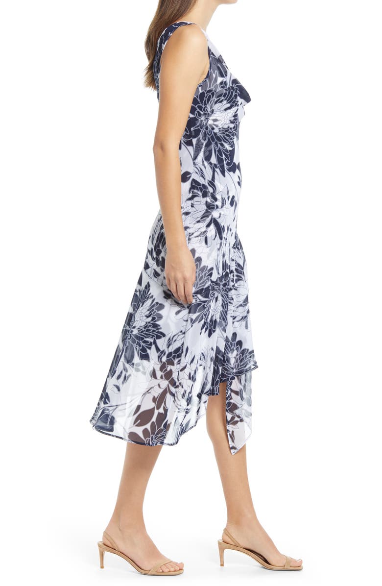 Connected Apparel Floral Print Chiffon Asymmetrical Hem Dress, Alternate, color, 
