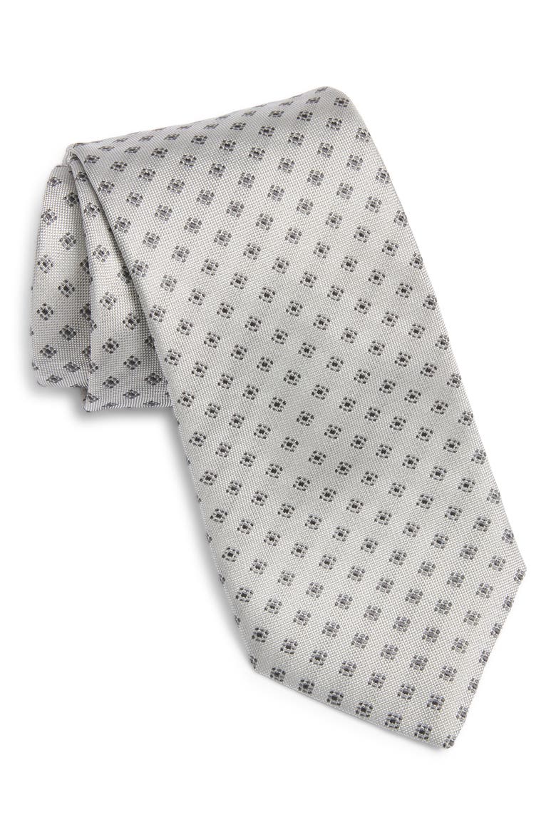 Silk Blend Geometric Tie, Main, color, MEDIUM GREY
