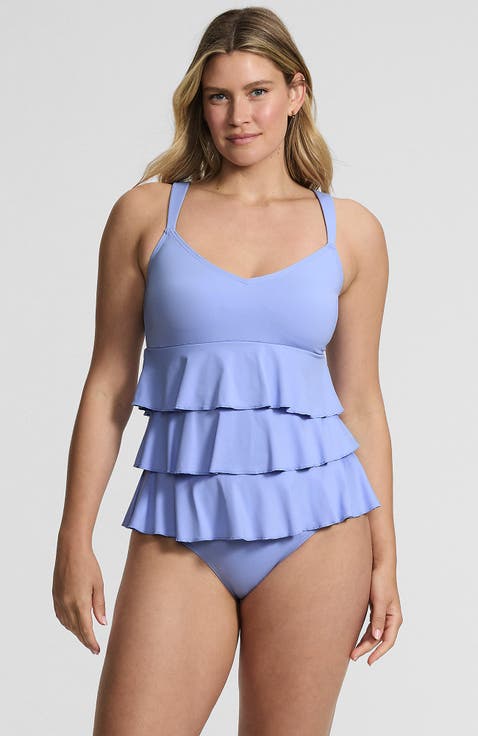 Plus Size Ruffle Fauxkini One Piece Swimsuit