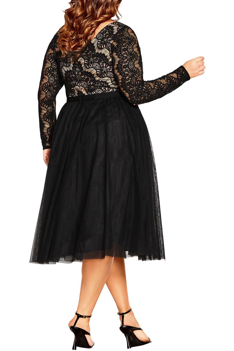 Rare Beauty Lace Bodice Long Sleeve Dress, Alternate, color, BLACK