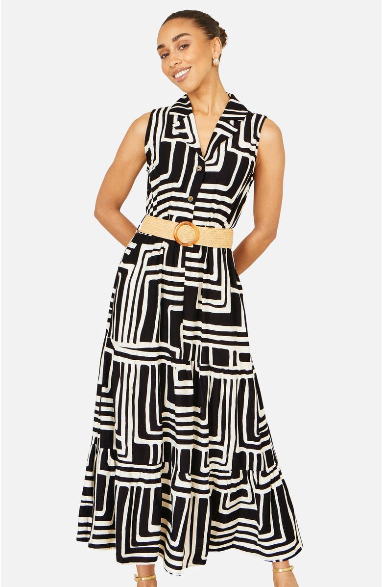 Yumi Geo Print Midi Shirt Dress, Main, color, Black