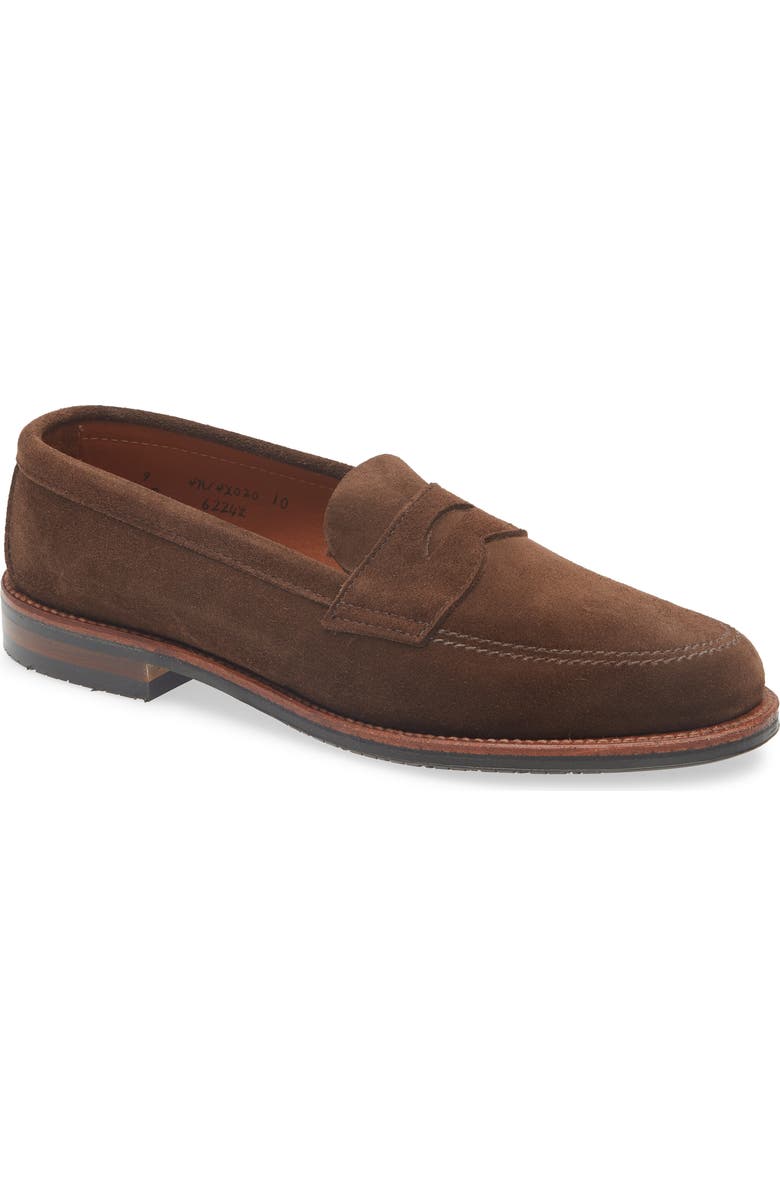 Alden Suede Penny Loafer, Main, color, Chocolate Suede