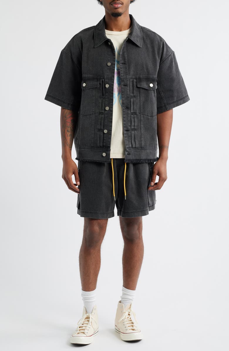 DIET STARTS MONDAY Short Sleeve Cotton Canvas Trucker Shirt Jacket, Alternate, color, Black