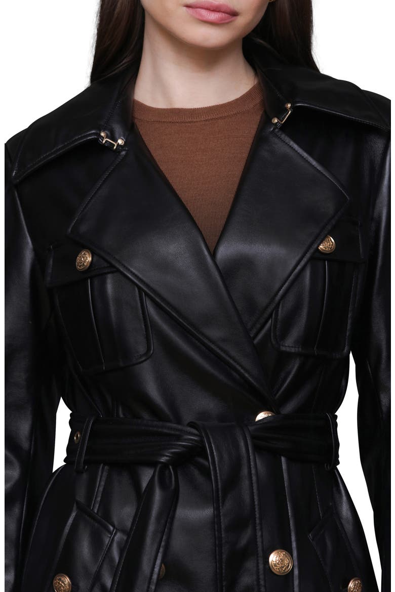 Belted Faux Leather Utility Trench Coat, Alternate, color, BLACK