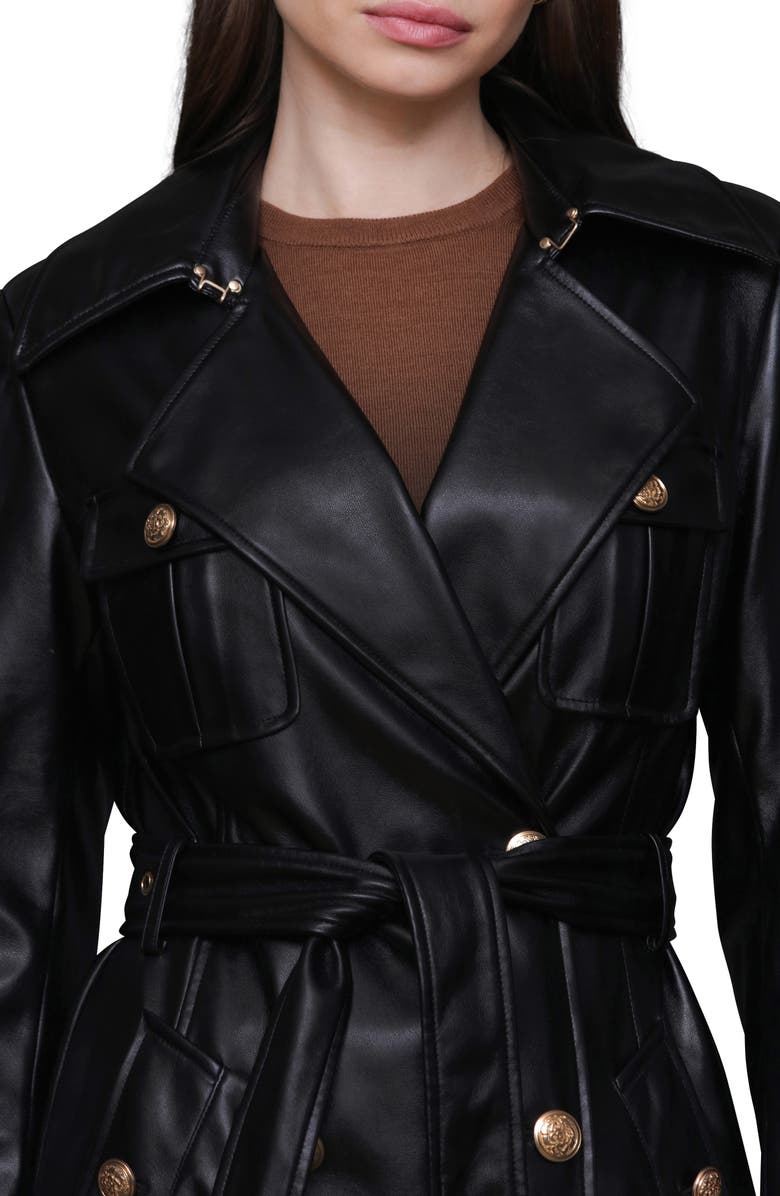 Avec Les Filles Belted Faux Leather Utility Trench Coat, Alternate, color, Black