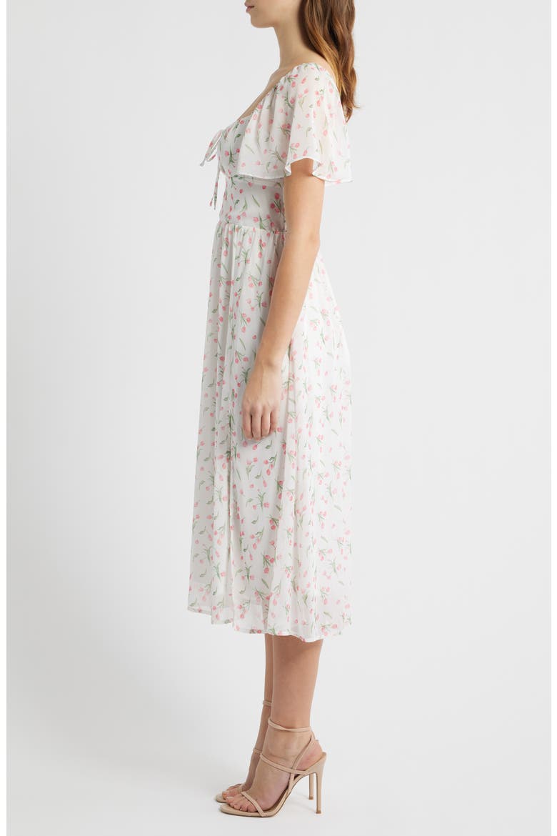 Floral Butterfly Sleeve Midi Dress, Alternate, color, WHITE TULIP