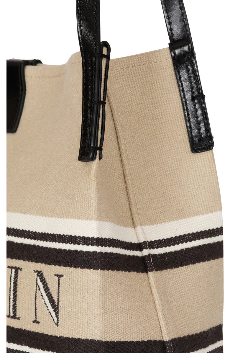 Balmain Small Release Shopper bag in canvas and calfskin, Alternate, color, Beige