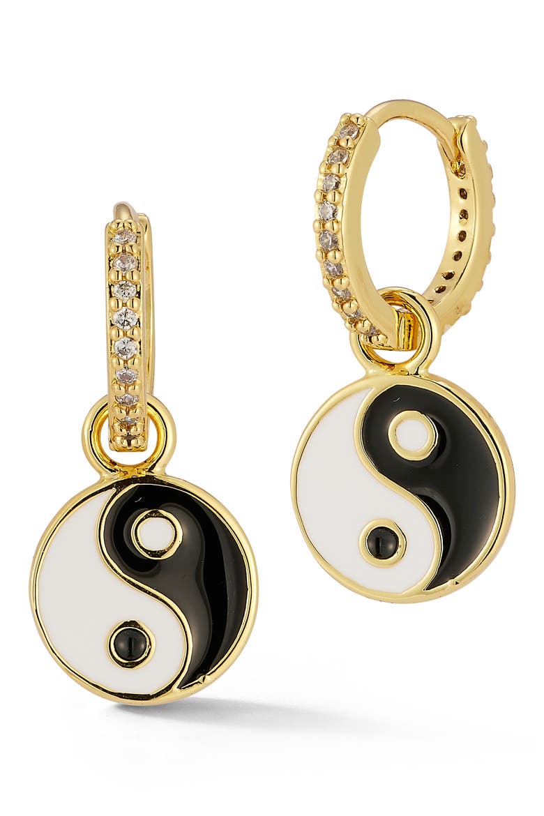 Cubic Zirconia Yin & Yang Drop Huggie Hoop Earrings, Main, color, GOLD