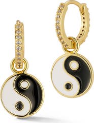 SPHERA MILANO Cubic Zirconia Yin & Yang Drop Huggie Hoop Earrings