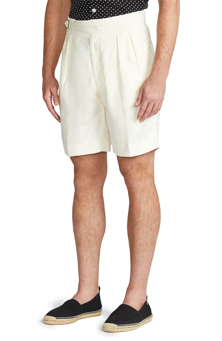 Ralph Lauren Purple Label Byron Pleated Silk & Linen Shorts, Alternate, color, 
