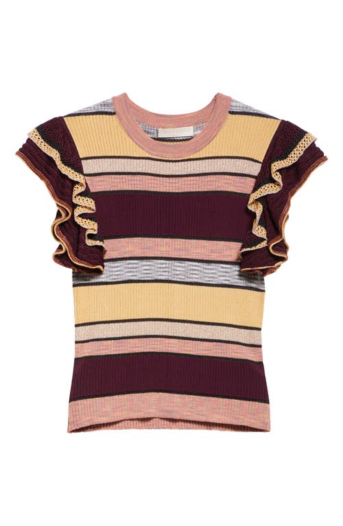 Ulla Johnson Cecile Striped Ruffle Rib Knit Top In Sundown