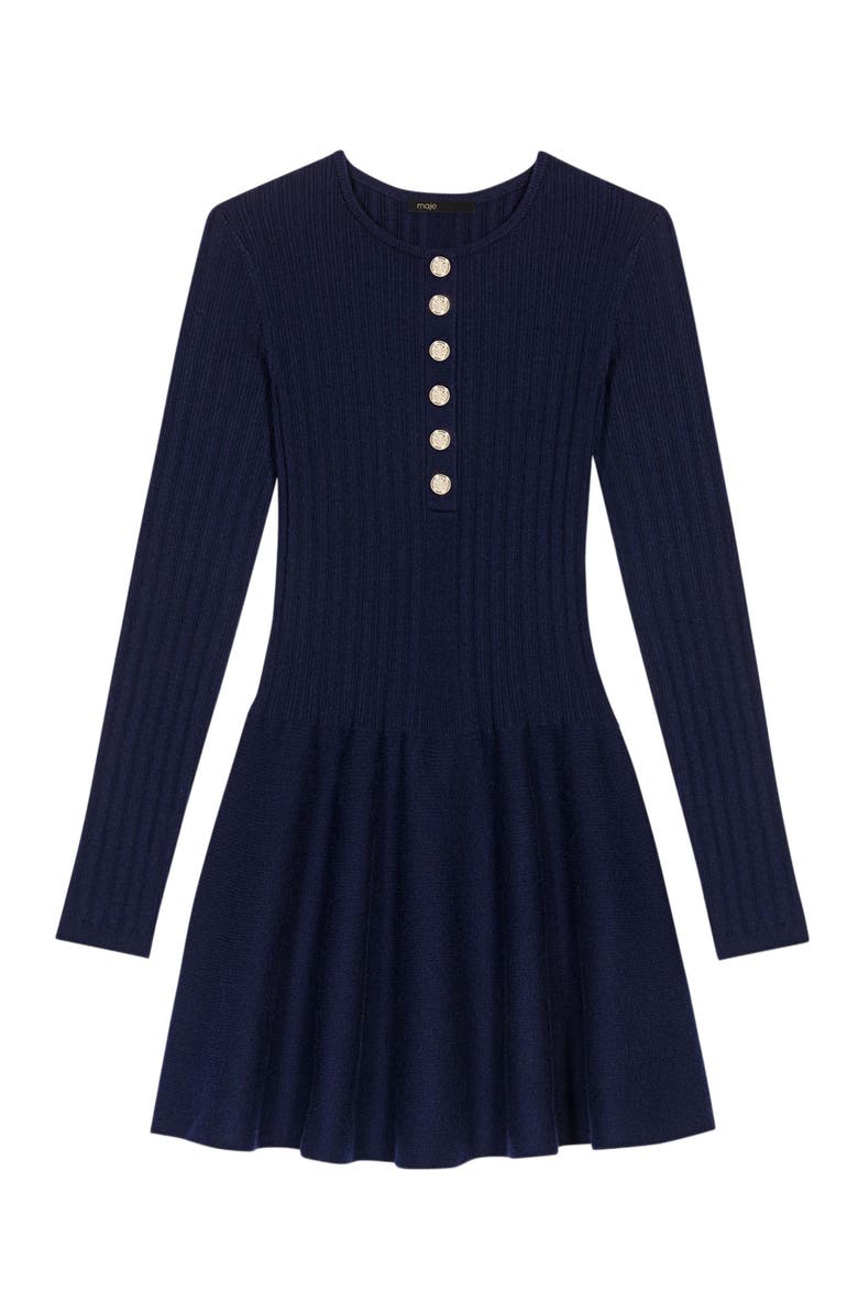 maje Mini knit dress with flared skirt, Alternate, color, Navy