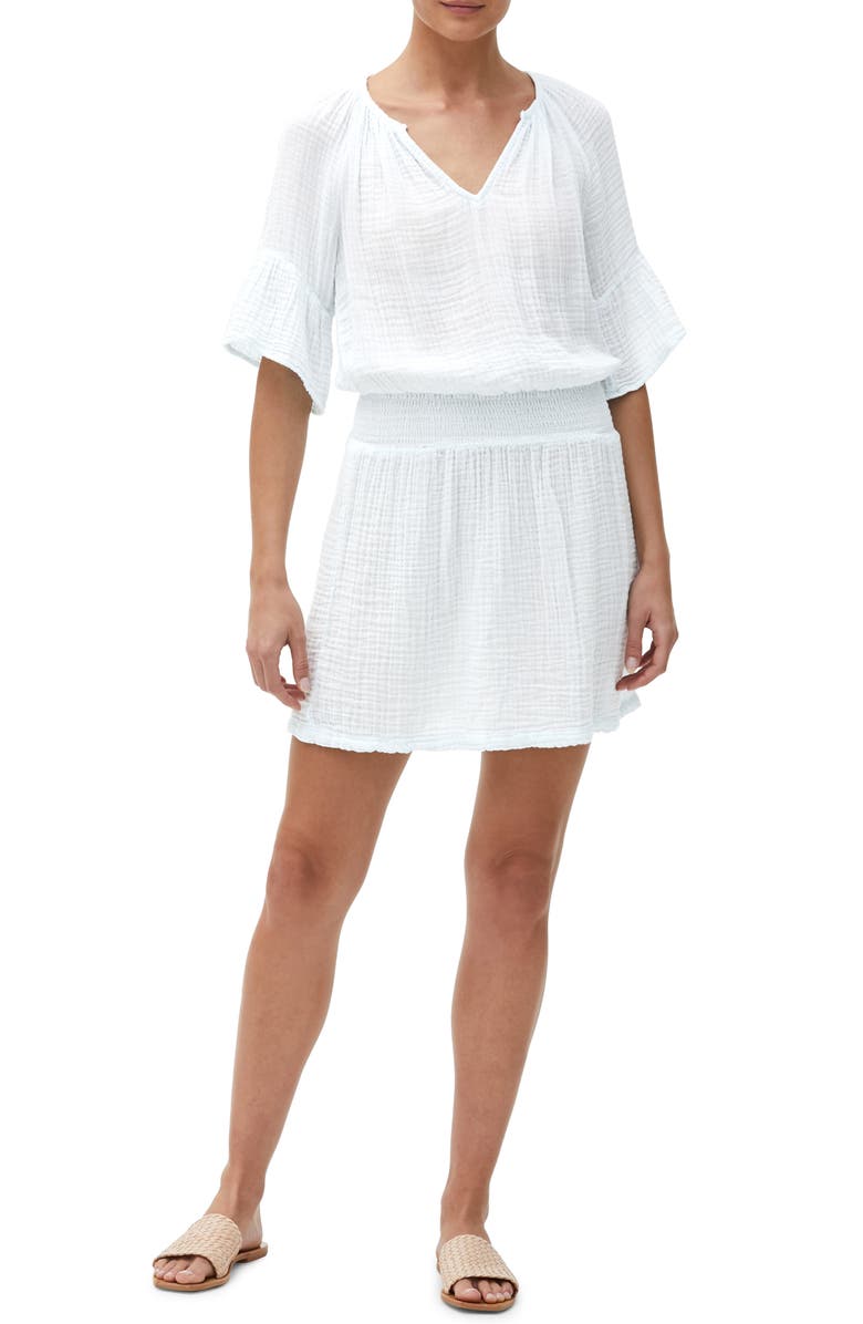 Michael Stars Katelyn Smocked Waist Peasant Dress, Alternate, color, White