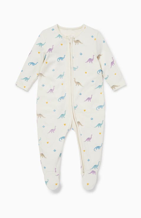 Dino Print Two Way Zip-Up Sleepsuit (Baby)