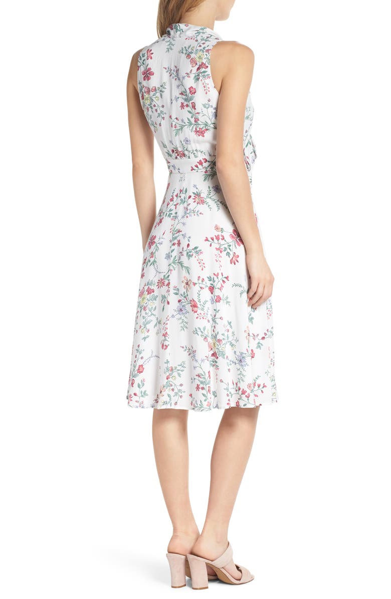 Gal Meets Glam Collection Alexis Delicate Blossom Print Tie Neck Dress, Alternate, color, 