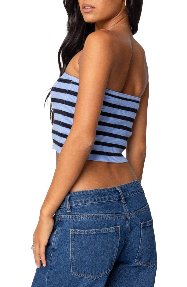 EDIKTED Lexi Stripe Rib Crop Tube Top, Alternate, color, Blue