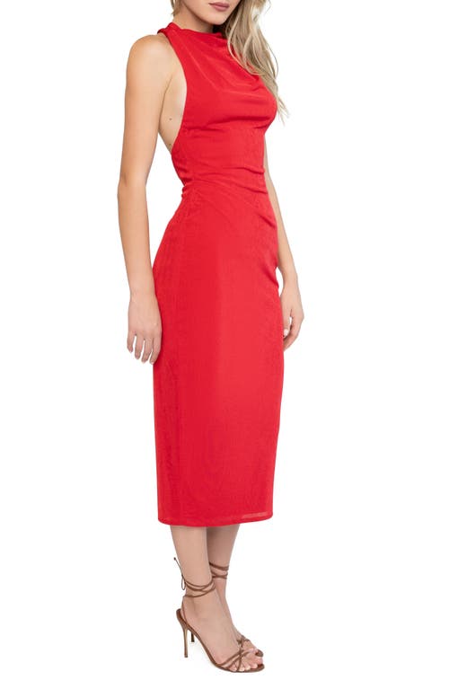 Katie May Ellie Shirred Open Back Body-con Cocktail Midi Dress In Scarlett