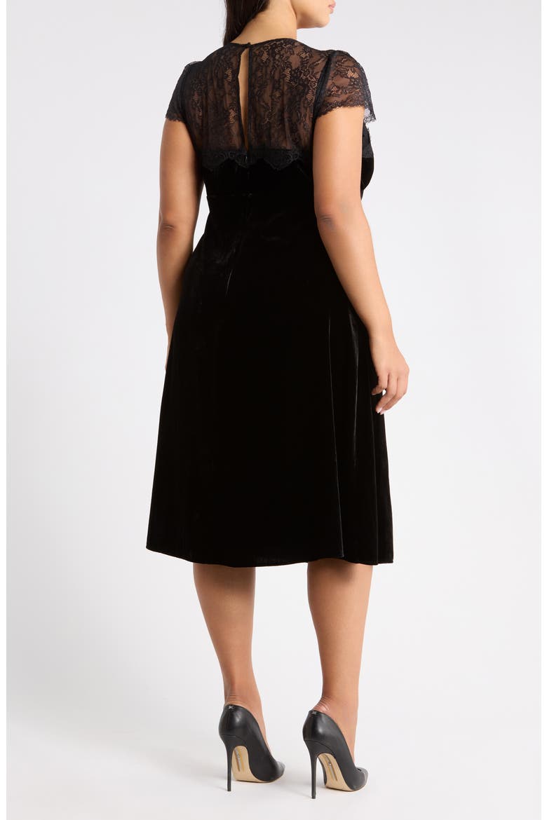 Lace and Velvet Midi Dress, Alternate, color, BLACK