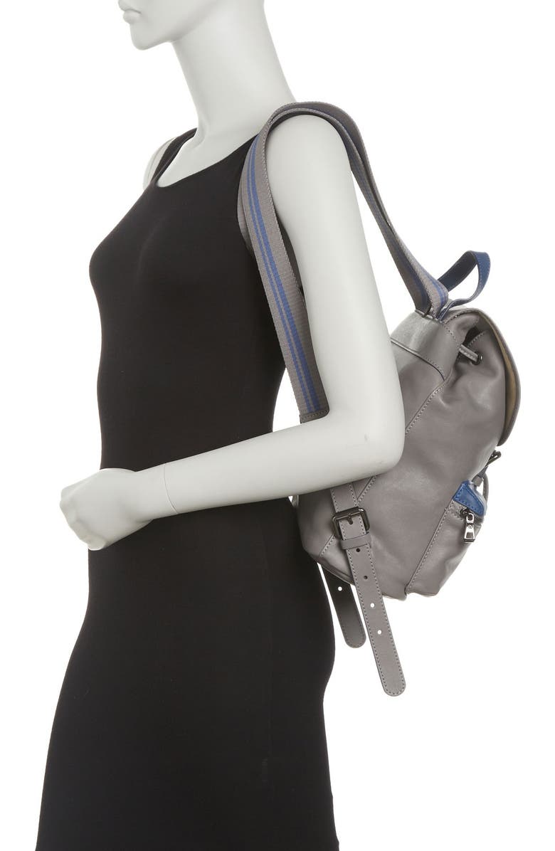 Longchamp Small Leather Flap Backpack, Main, color, Grey/Blue