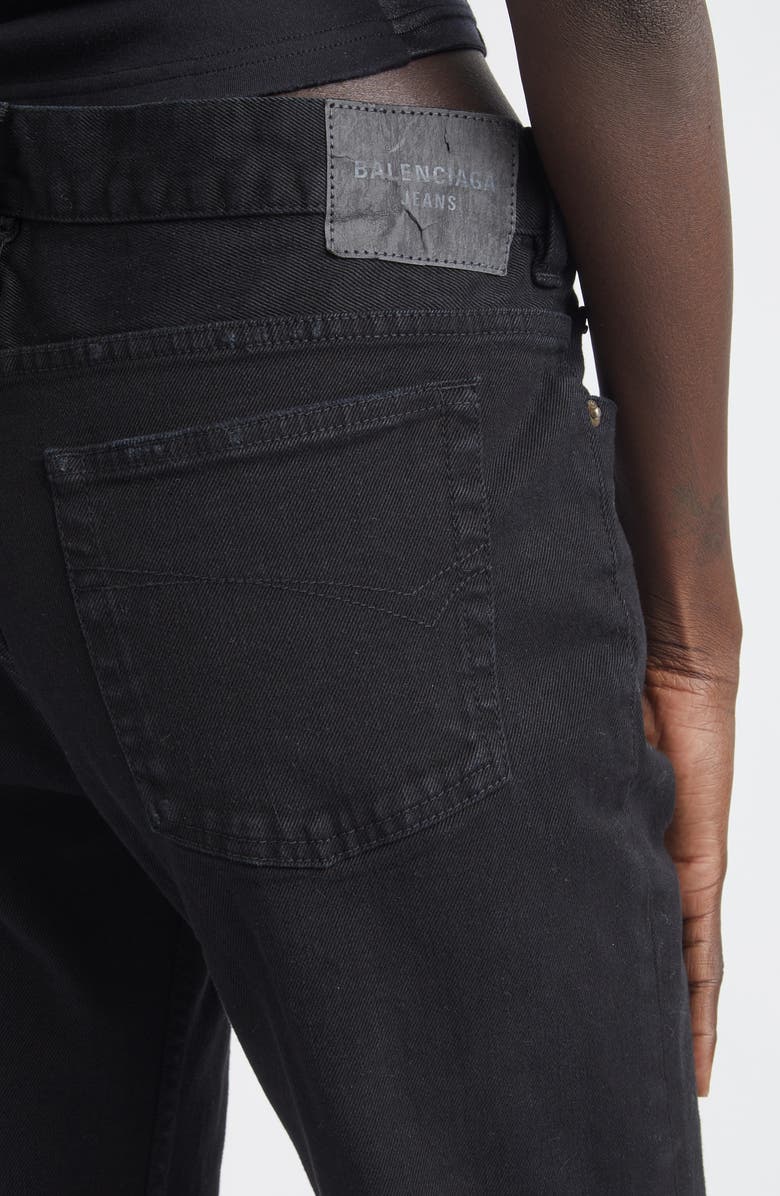 Balenciaga Faux Fur Trim Crop Flare Jeans, Alternate, color, 1105 Pitch Black