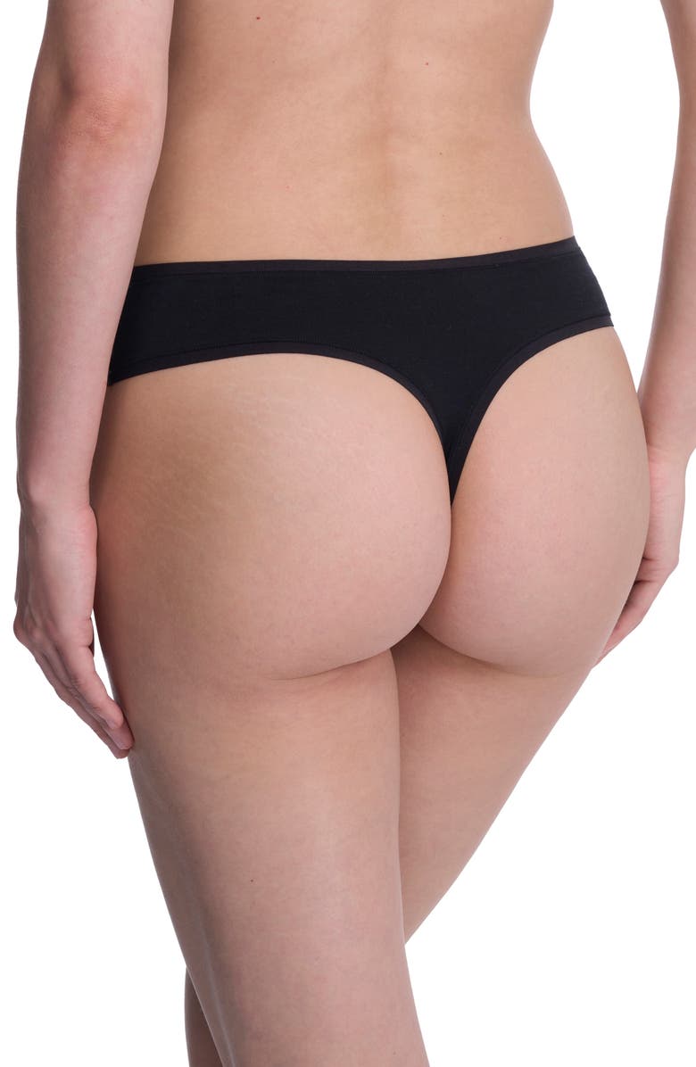 Natori Bliss Bare Stretch Cotton Thong, Alternate, color, Black