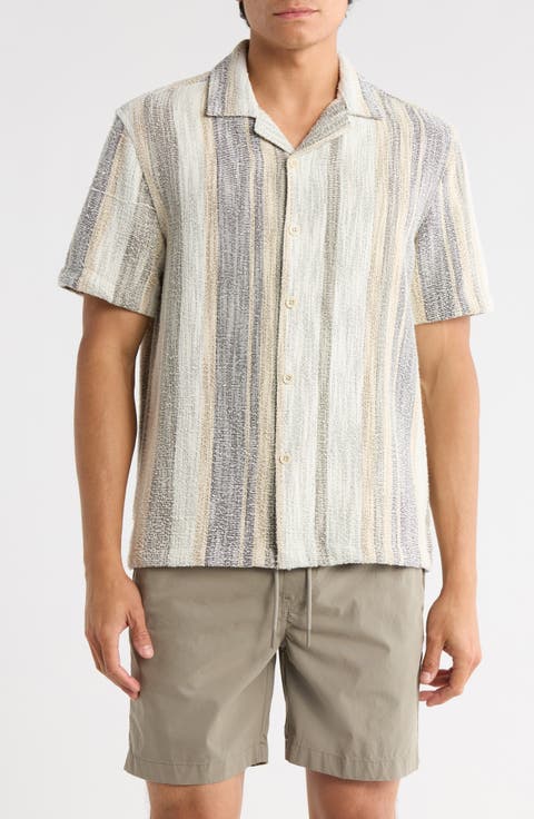 Relaxed Fit Stripe Textured Camp Shirt