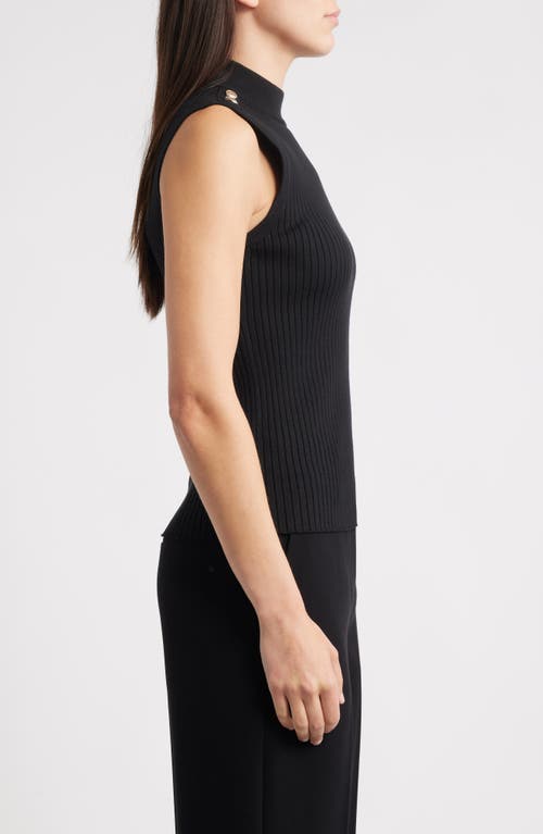 Elie Tahari The Suri Sleeveless Mock Neck Rib Top In Black