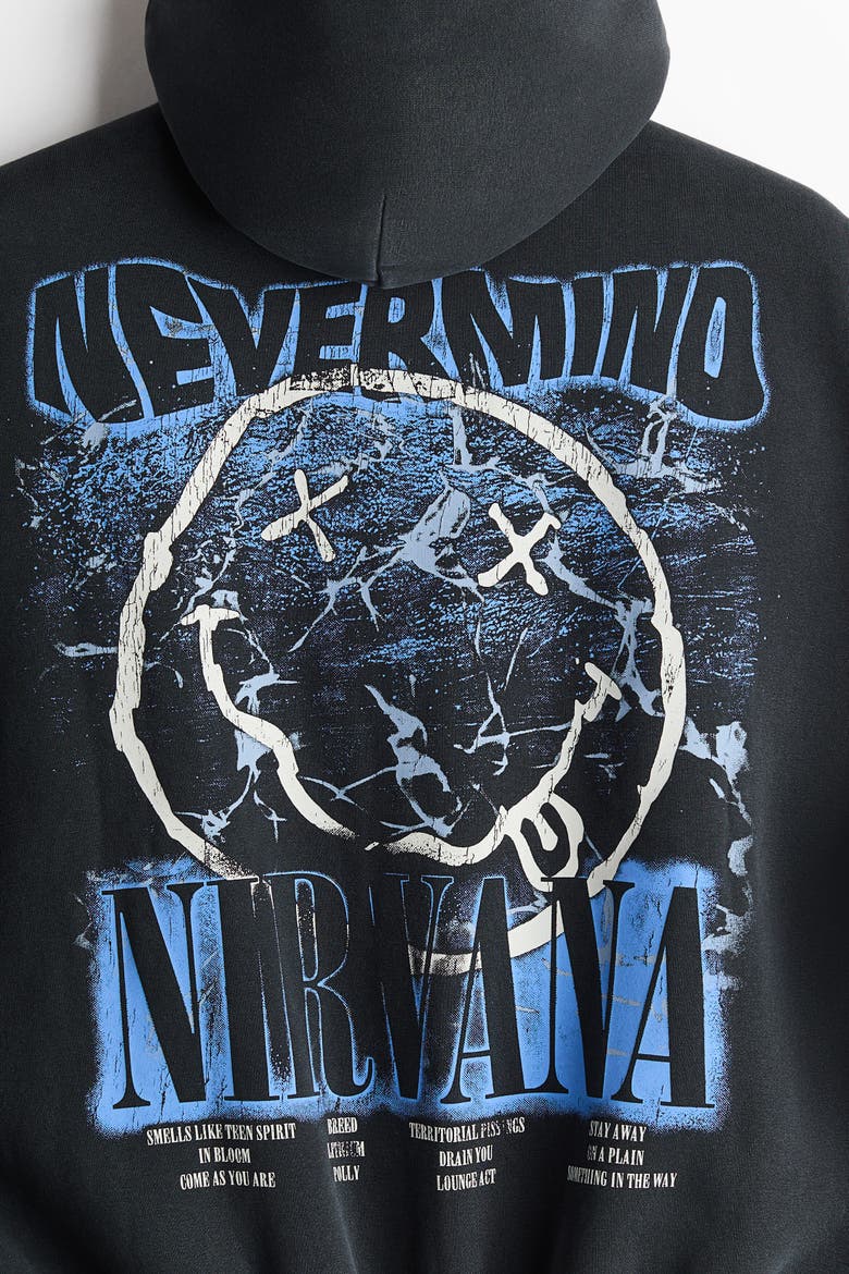 Oversized Printed Hooded Jacket, Alternate, color, Washed black/Nirvana