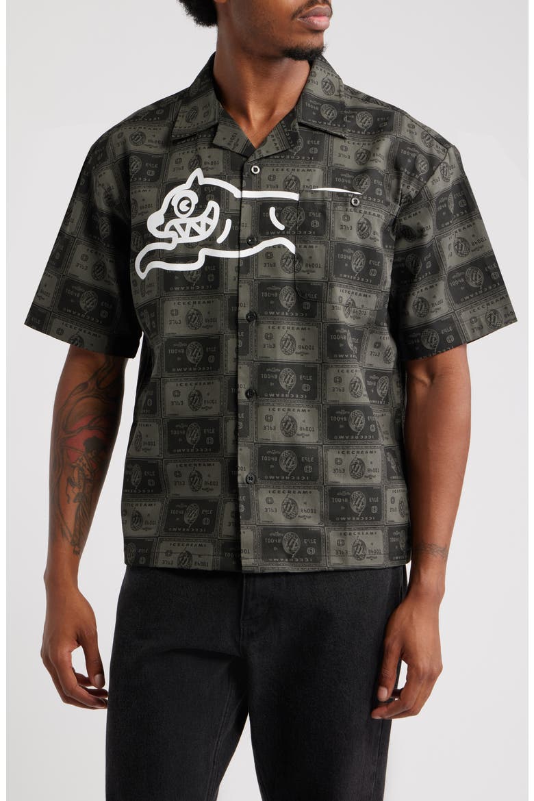 Black Card Graphic Camp Shirt, Main, color, DARK GULL GREY