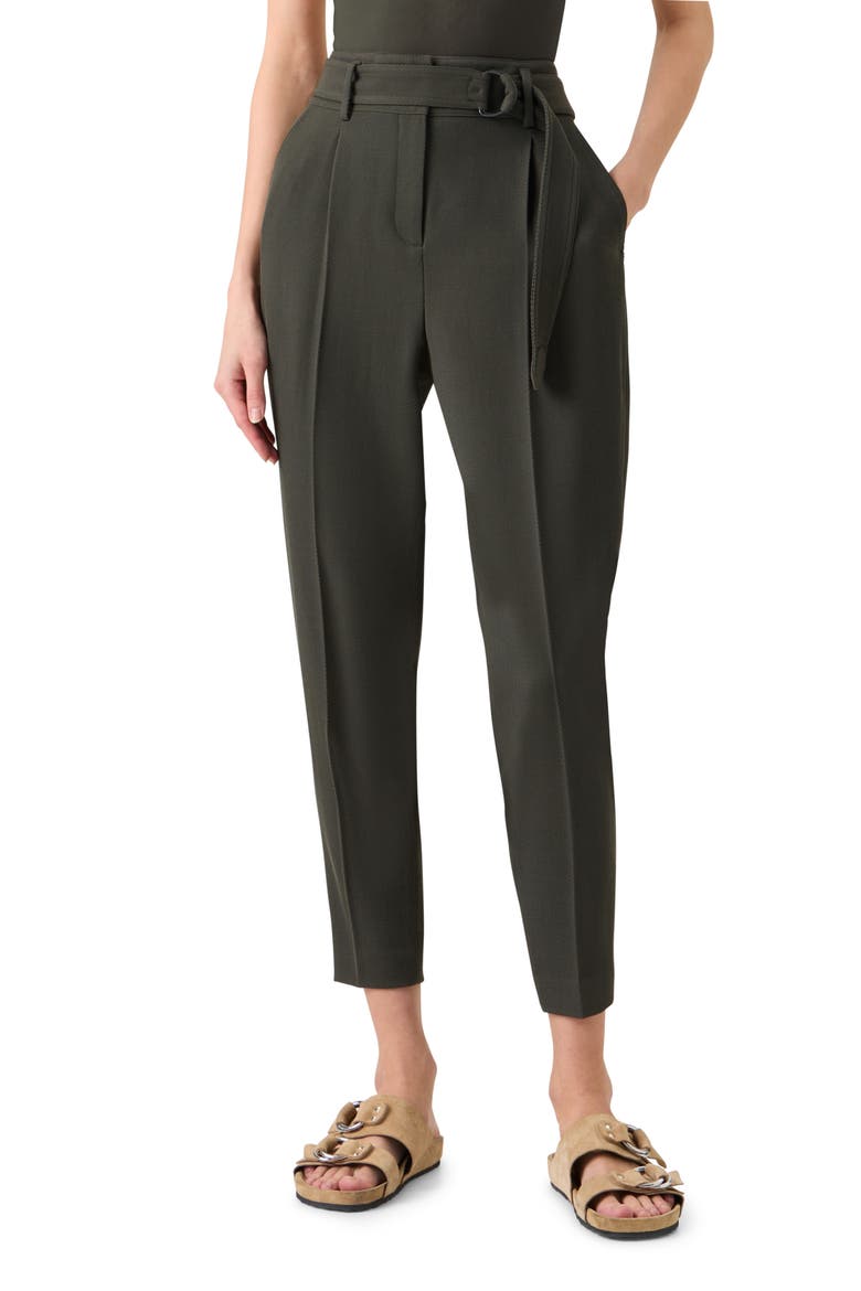 Fred Belted High Waist Crop Virgin Wool Tricotine Pants, Main, color, OLIVE