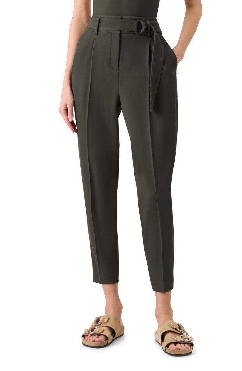 Akris punto Fred Belted High Waist Crop Virgin Wool Tricotine Pants, Main, color, Olive
