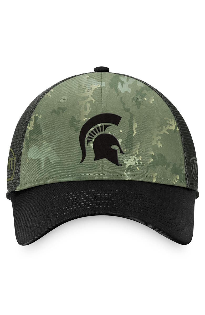 TOP OF THE WORLD Men's Top of the World Hunter Green/Gray Michigan State Spartans OHT Military Appreciation Unit Trucker Adjustable Hat, Alternate, color, Hunter Green