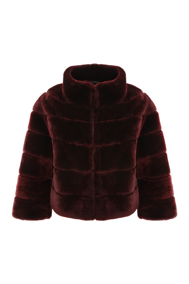 Genuine Shearling Cropped Bolero with Cropped Sleeves, Alternate, color, BURGUNDY