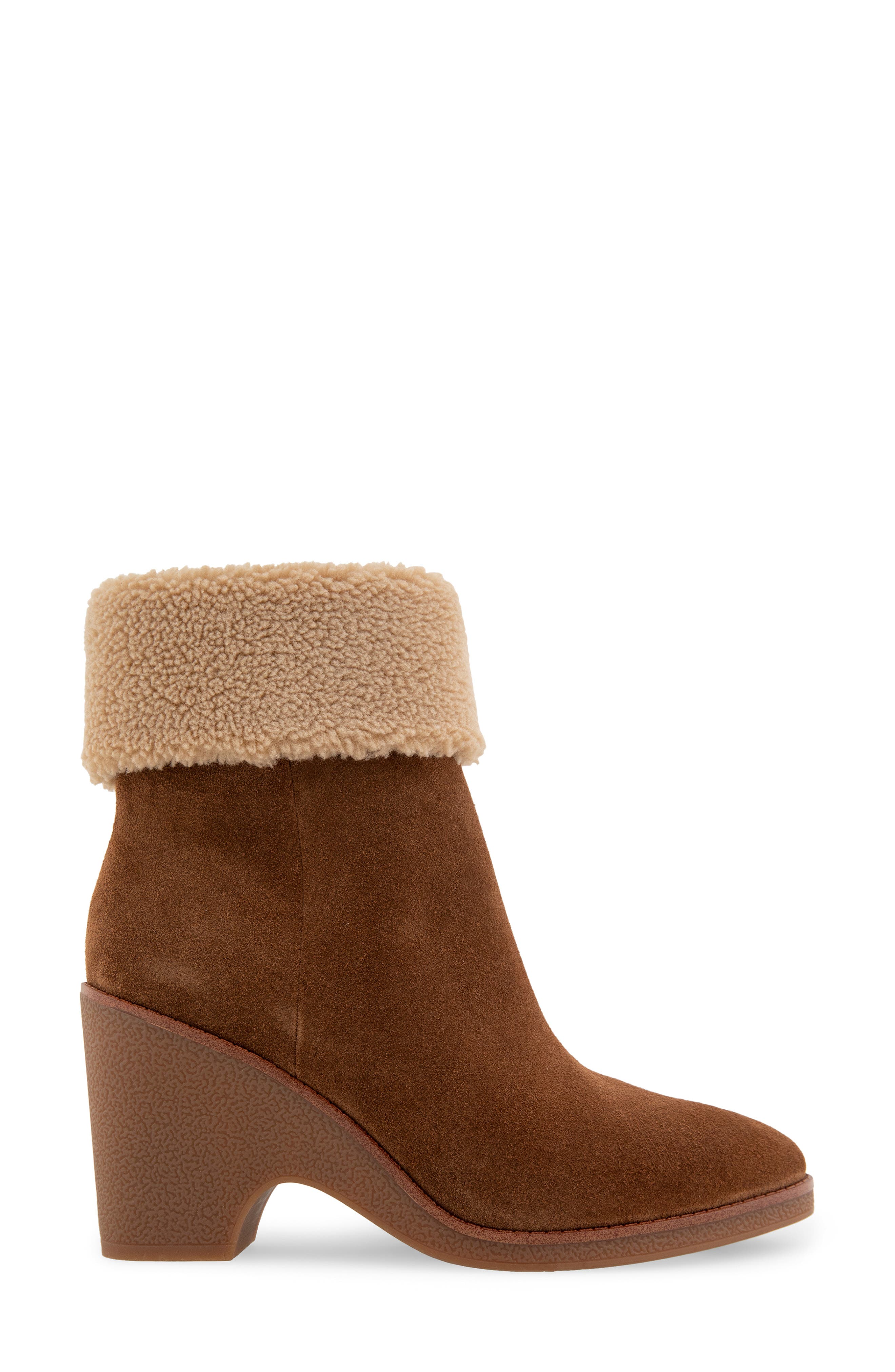 Aerosoles Mina Faux Shearling Bootie, Alternate, color, Tobacco Suede