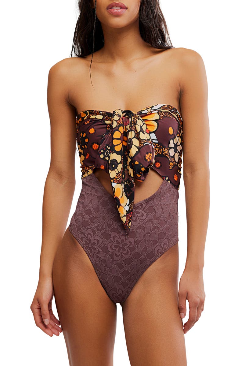 Free People Miley Convertible One-Piece Swimsuit, Main, color, Golden Hour/ Fudgesic