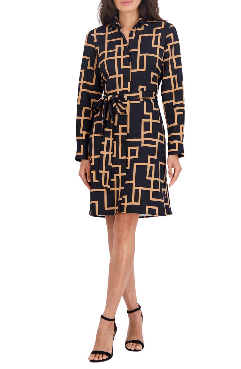 Foxcroft Rocca Maze Print Long Sleeve Shirtdress, Main, color, 