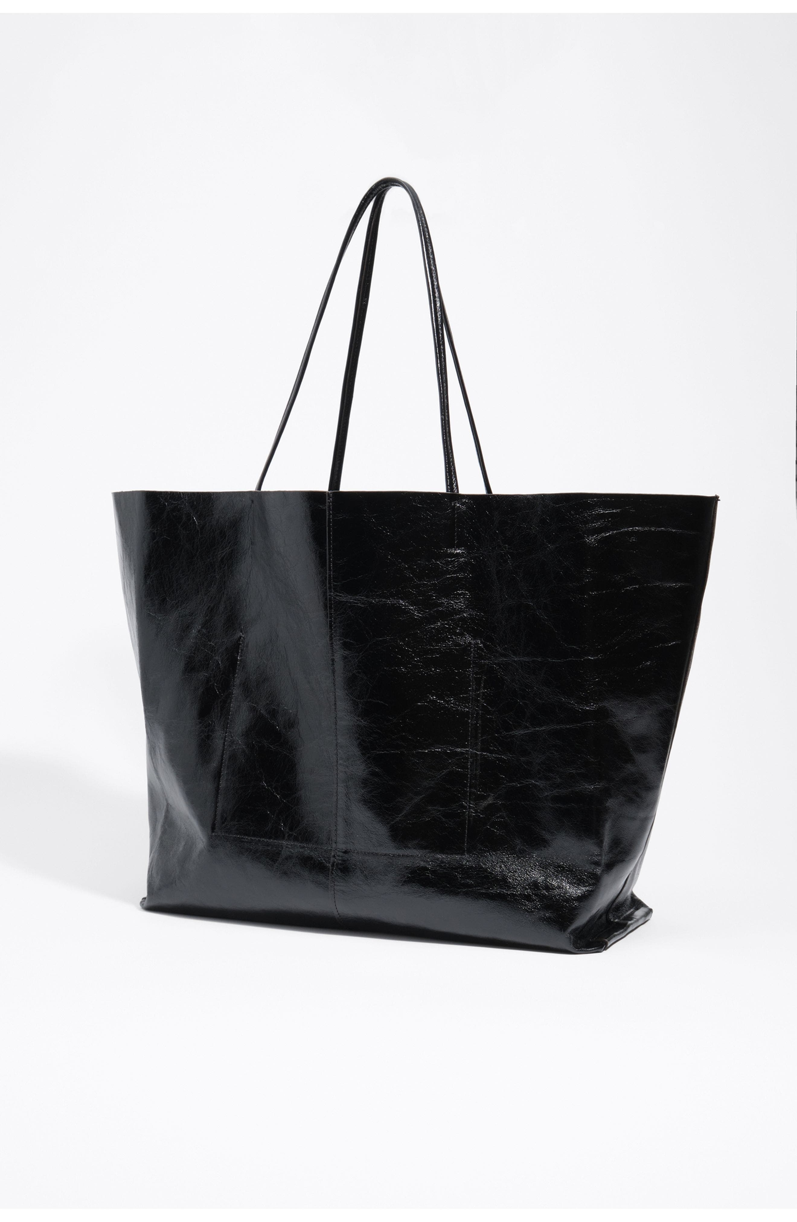 Shiny leather maxi shopper bag, Alternate, color, BLACK