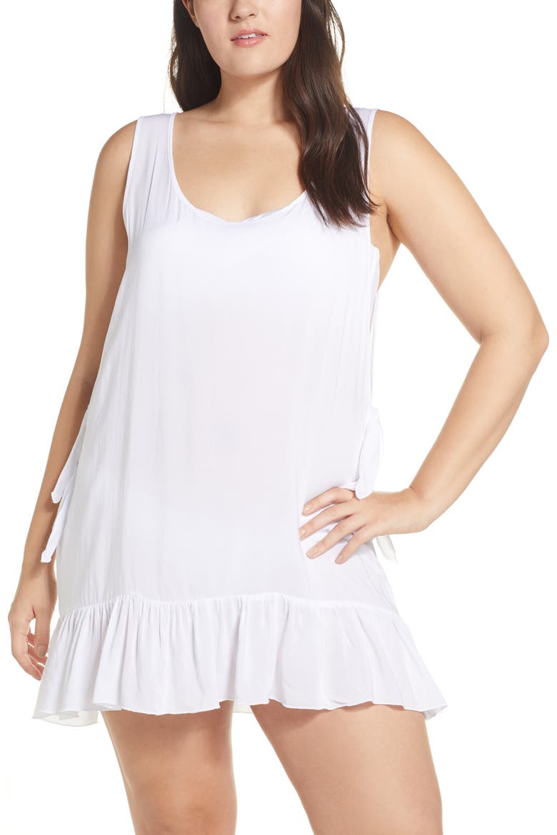 Tayla Side Tie Cover-Up Minidress, Alternate, color, WHITE