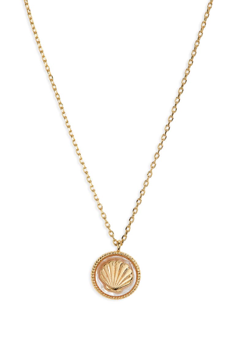 Mother-of-Pearl Seashell Pendant Necklace, Main, color, GOLD