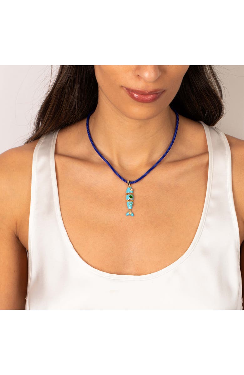 BY ADINA EDEN Turquoise Enamel Fish Pendant Rope Necklace, Alternate, color, Turquoise