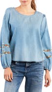 Billy T Floral Embroidery Cotton Blend Poet Top