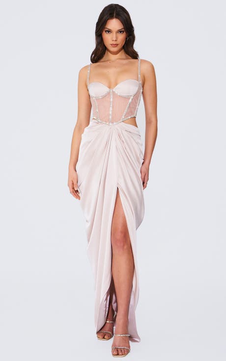 Cadencee Satin Crystal Embellished Corset Dress