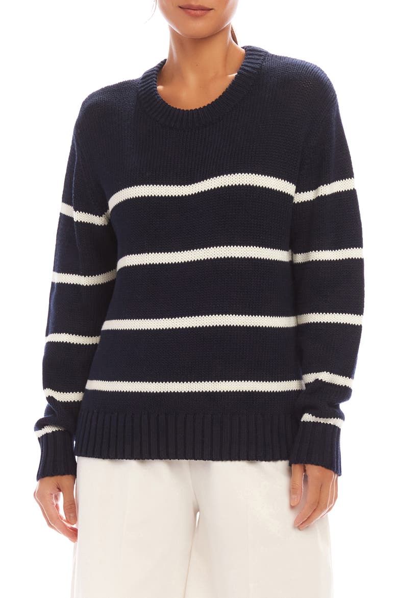 Stripe Crewneck Sweater, Main, color, NAVY
