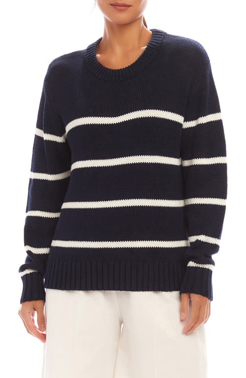 Shop Karen Kane Stripe Crewneck Sweater In Navy