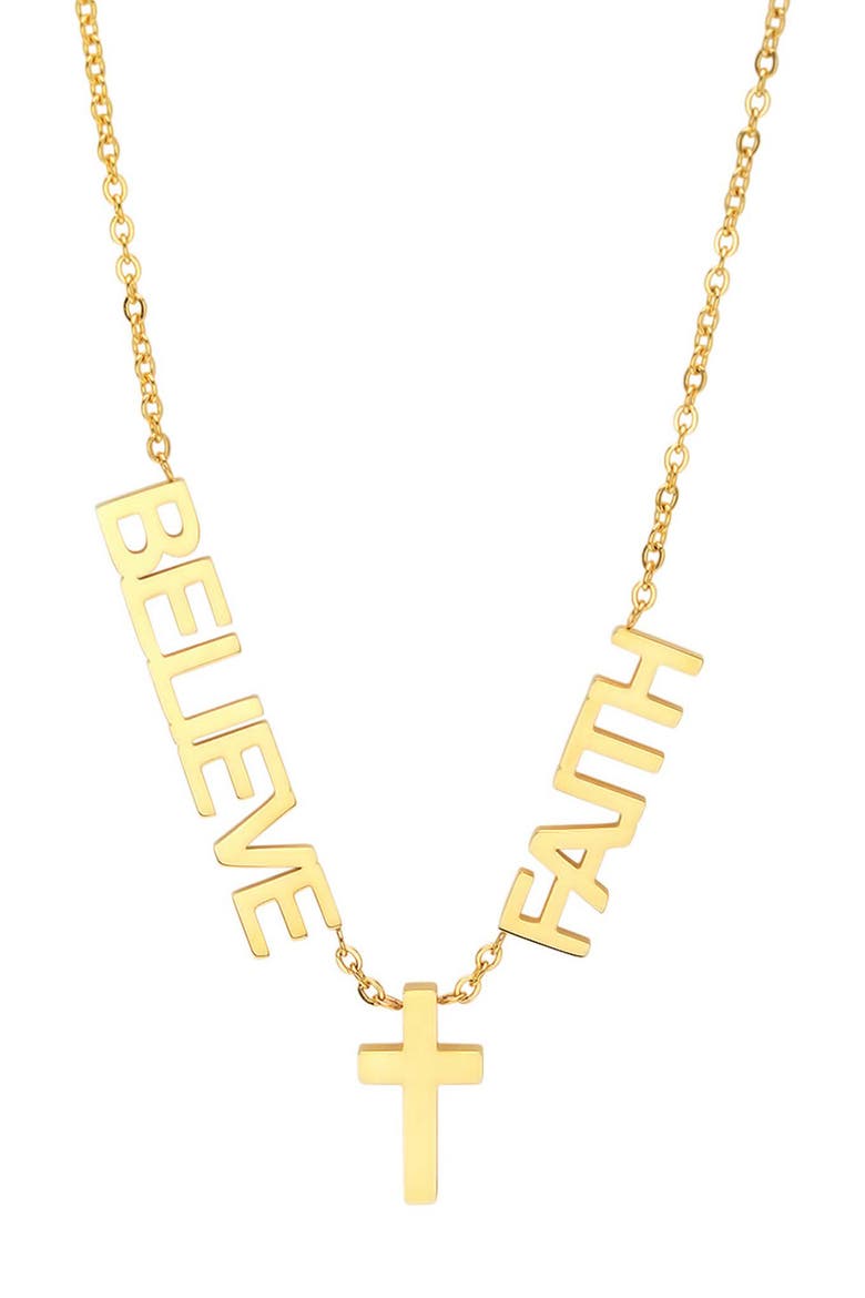 18k Gold Plated Believe & Faith Pendant Necklace, Main, color, GOLD
